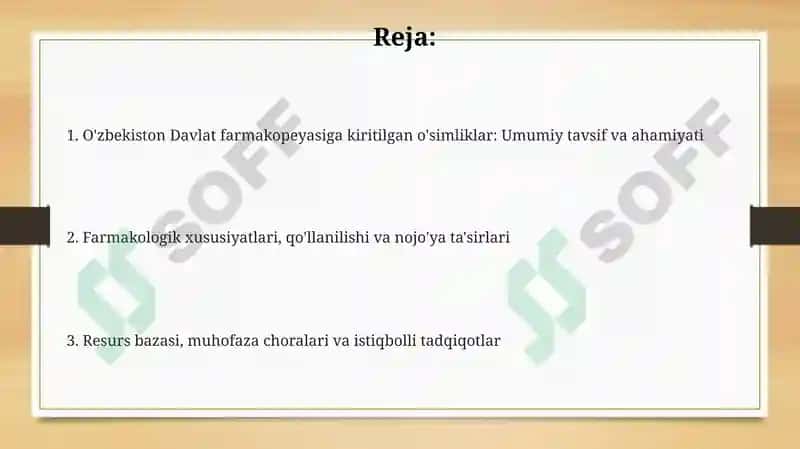 O'zbekiston Davlat farmakopeyasiga kiritilgan o'simliklar 2