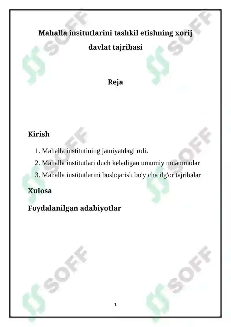 Mahalla institutlarini tashkil etishning xorij davlat tajribasi 2