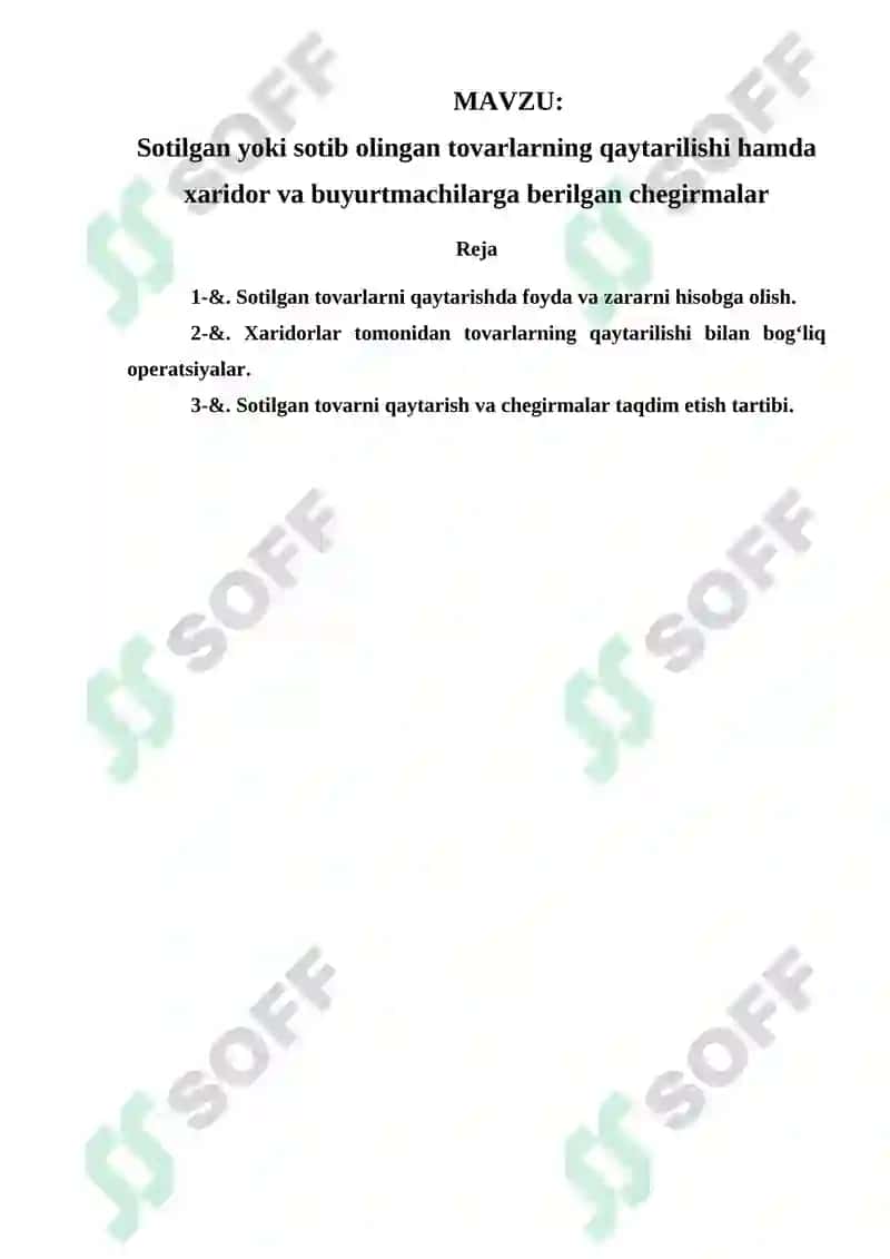 Sotilgan yoki sotib olingan tovarlarning qaytarilishi hamda xaridor va buyurtmachilarga berilgan chegirmalar 2