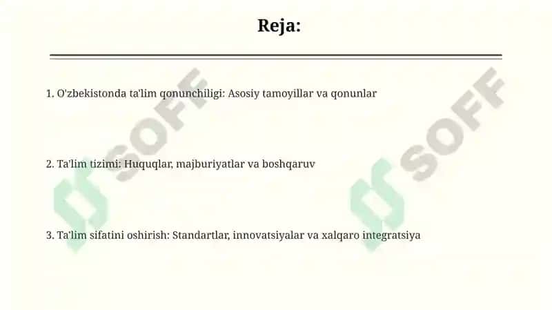 Ta'lim Qonunchiligi Asoslari va Tizimi 2