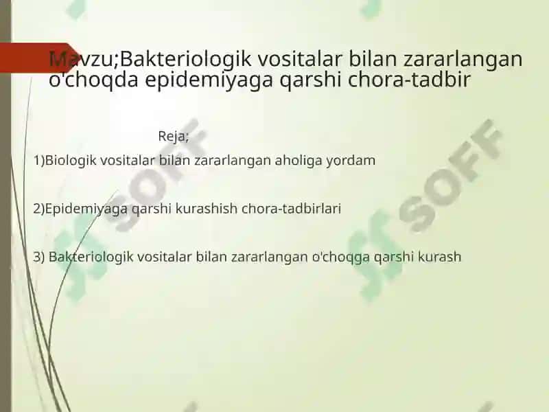 Bakteriologik vositalar bilan zararlangan o'choqda epidemiyaga qarshi chora-tadbir 2
