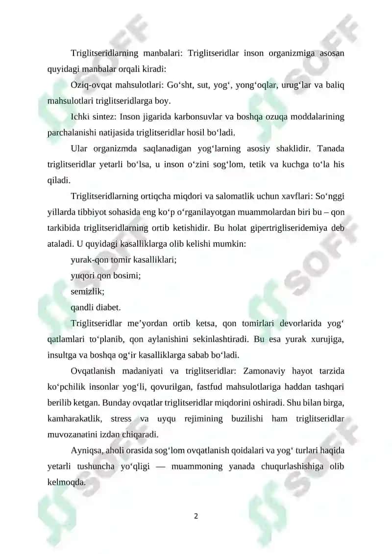 TRIGLISERIDILAR. YOG'LARNING ASOSIY TARKIBIY TUZI 2