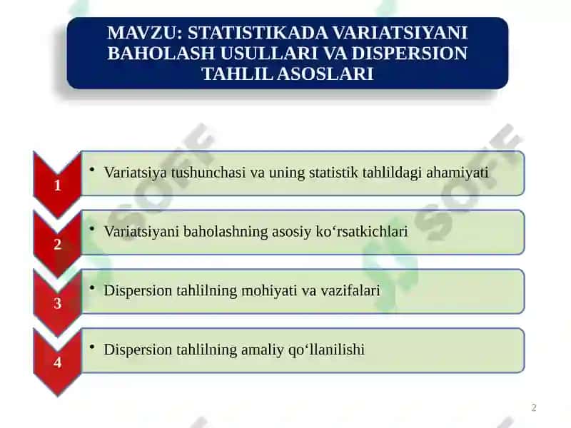 STATISTIKADA VARIATSIYANI BAHOLASH USULLARI VA DISPERSION TAHLIL ASOSLARI 2