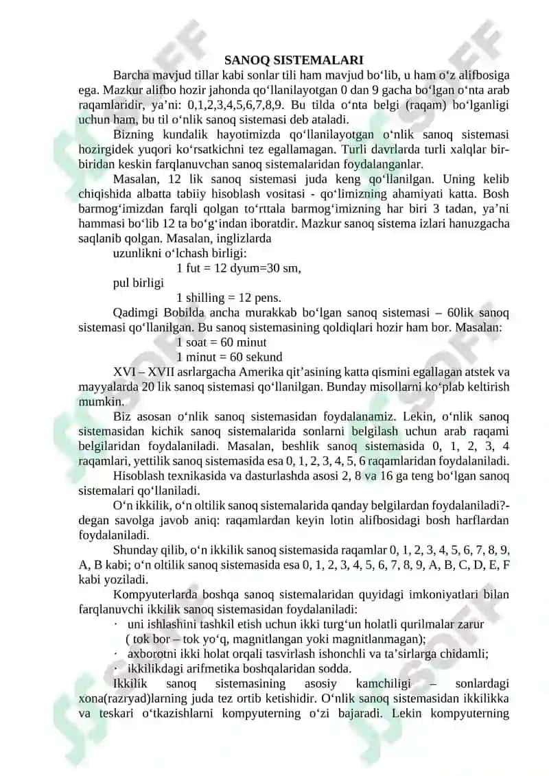sanoq sistemalari mustaqil ish 2