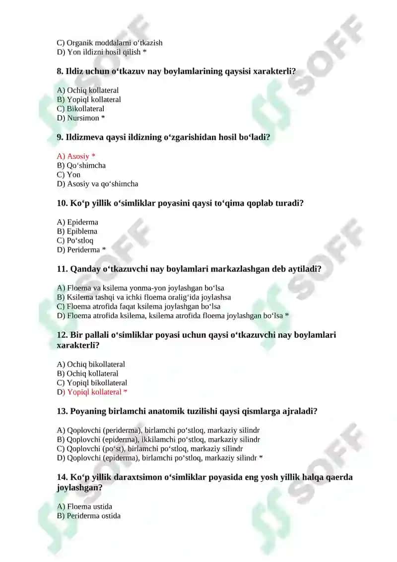 Botanika test (25 ta) 2