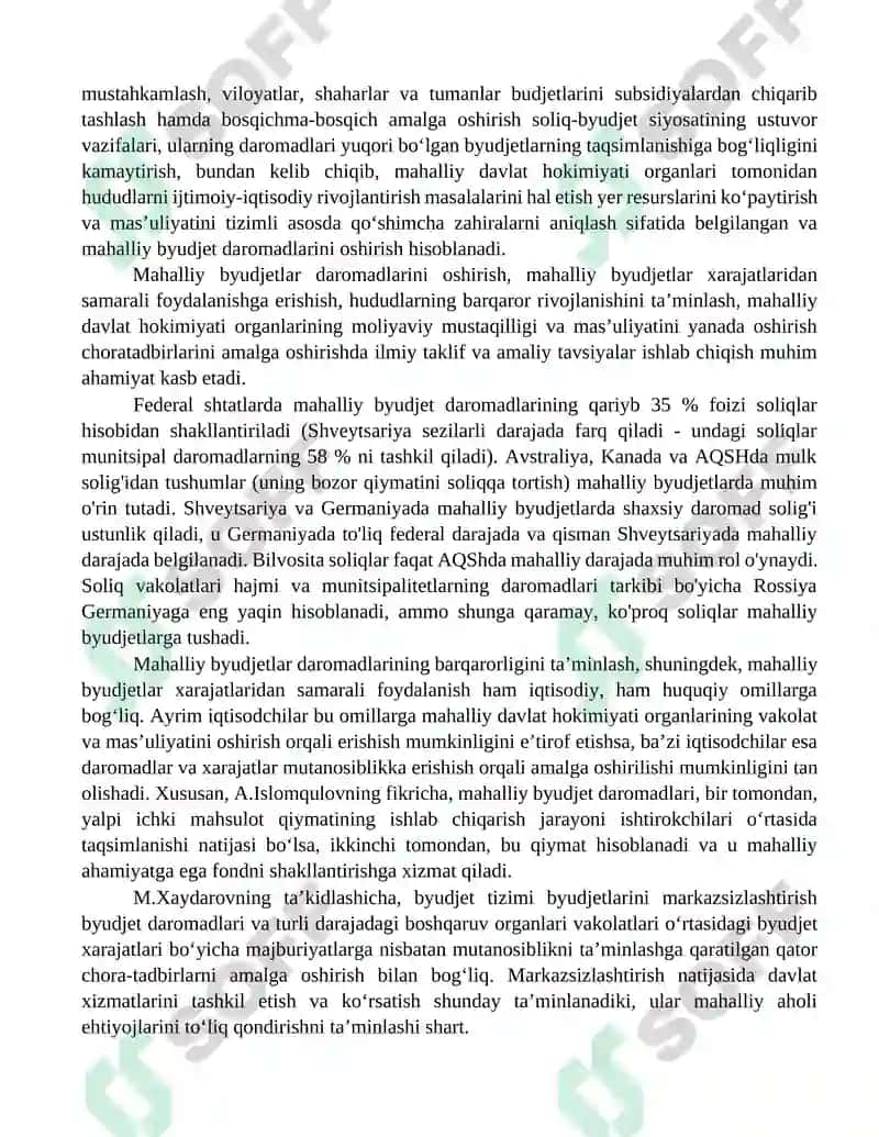 Mahalliy budjet daromadlarida mavjud soliq tushumlari samaradorligini o‘rganish 2