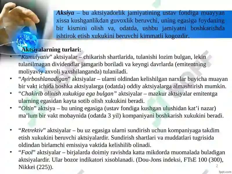 Aksiyaning baholanishi va xususiyatlari 2