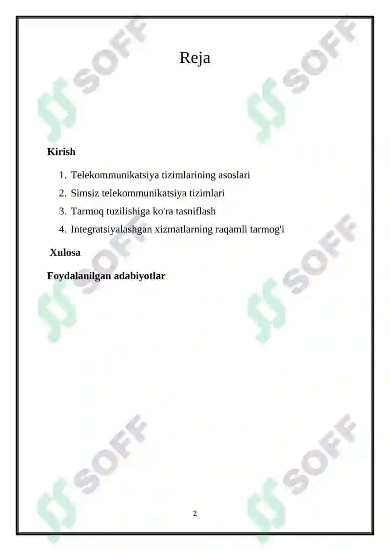 TELEKOMMUNIKATSIYA TIZIMLARINING TASNIFI 2