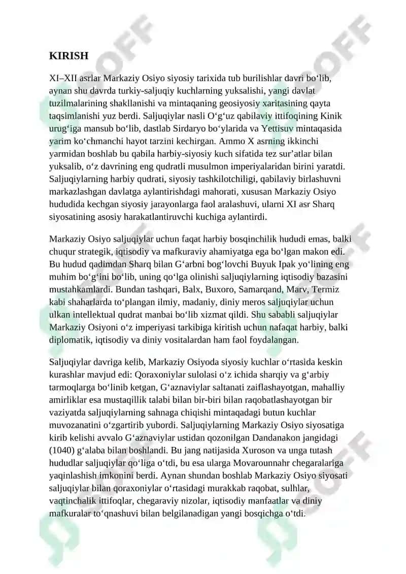Saljuqiylar davrida Markaziy Osiyo siyosati. 2