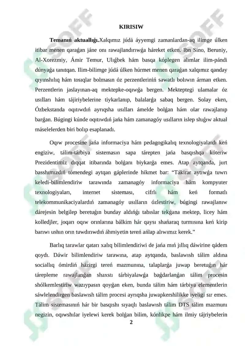Álipbe dáwirinde jazıwdı qáliplestiriw kurs jumısı 2