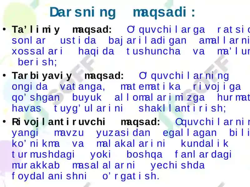 Ratsional sonlar ustida arifmetik amallar xossalari 2