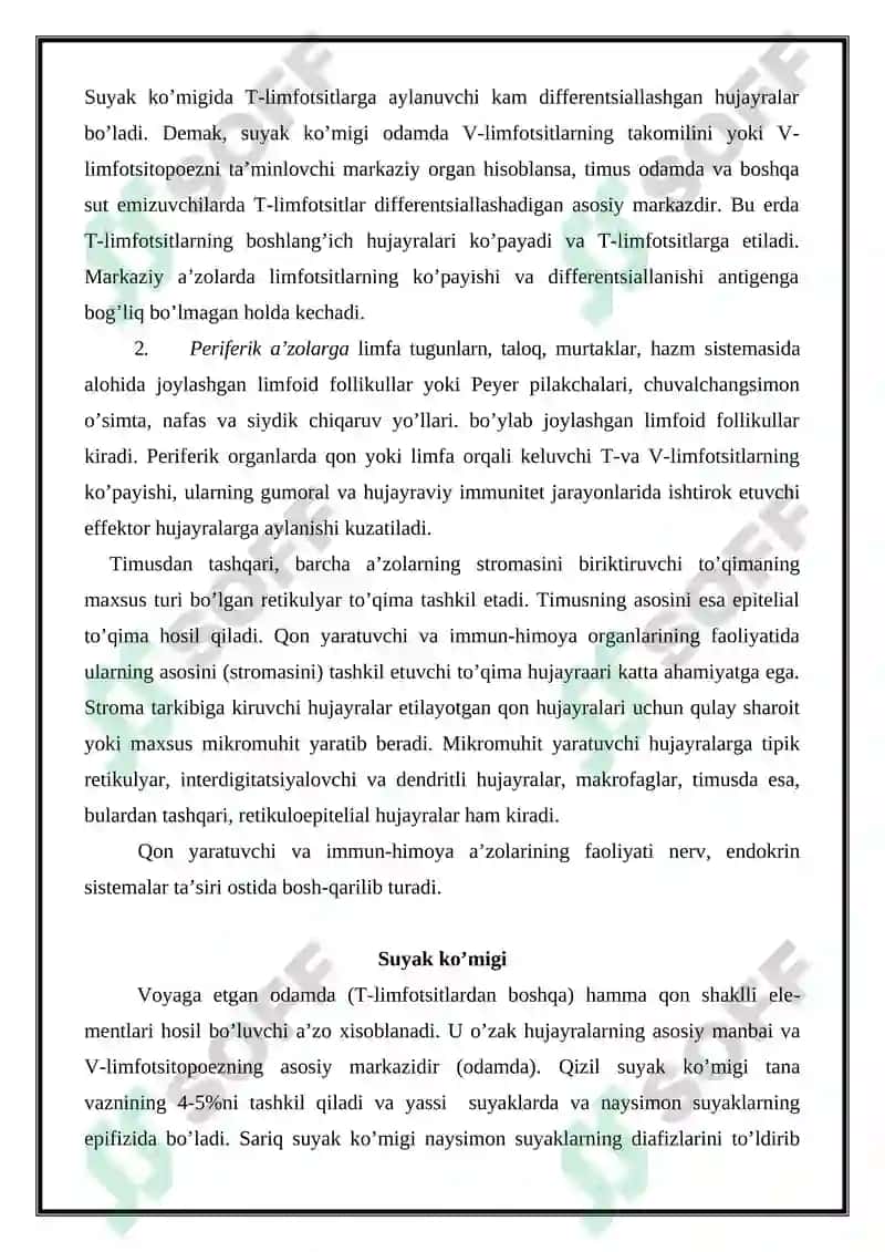 Gemositopoez jarayononinig boshqariluvi. Immun-himoya reaksiyalarining morfologik asoslari. 2