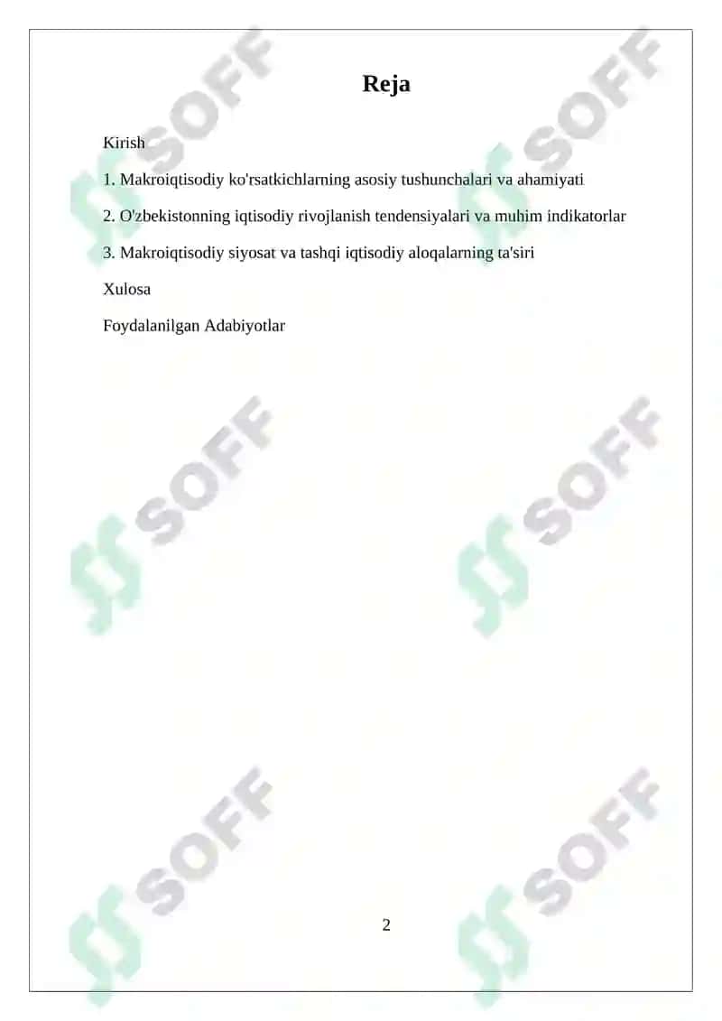 OʻZBEKISTON RESPUBLIKASI MAKROIQTISODIY KOʻRSATKICHLARI TAHLILI 2