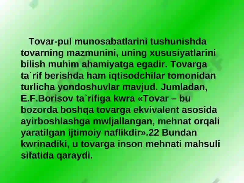 Tovar va uning xususiyatlari 2
