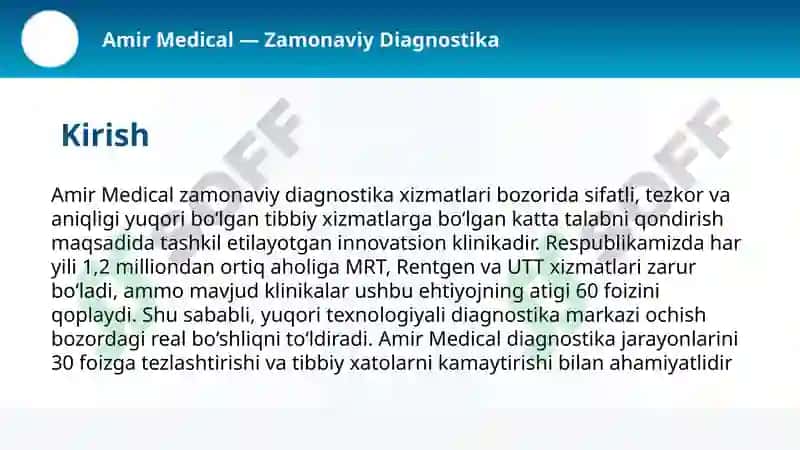 zamonaviy diagnostika klinikasi uchun marketing loyihasi 2