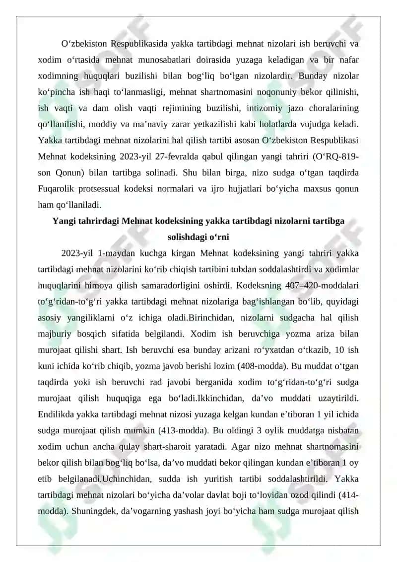 Yakka tartibdagi mehnat nizolari bo‘yicha qarorlarni ijro etilish tartibi 2