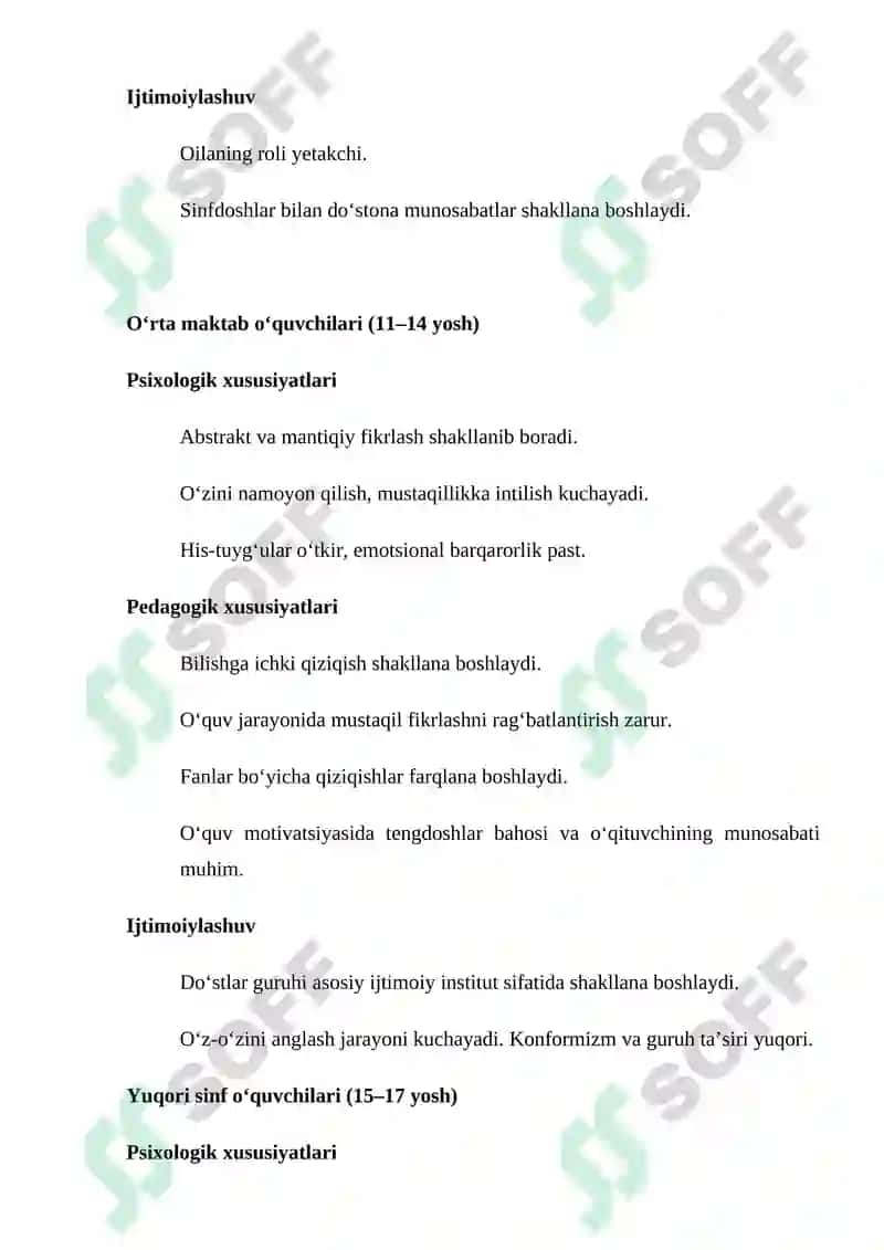 Maktab o‘quvchilari yosh davri xususiyatlariga tavsifnoma 2