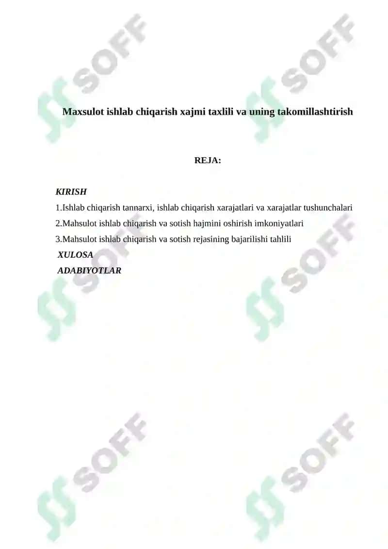 Mahsulot ishlab chiqarish xajmi taxlili va uning takomillashtirish 2