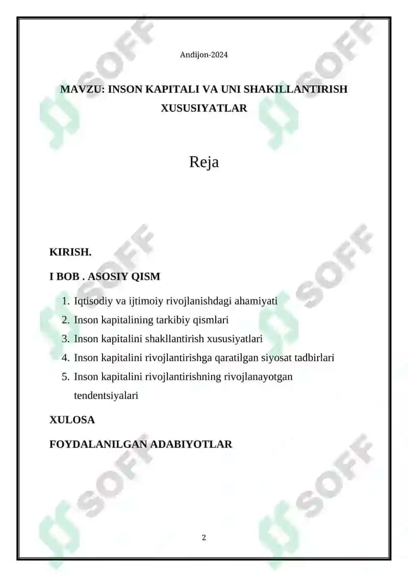 Inson Kapitali va Uni Shakillantirish Xususiyatlar 2