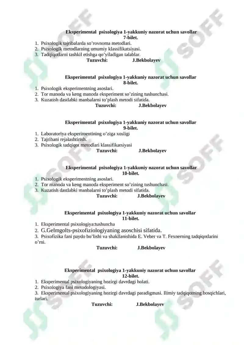 Eksperimental psixologiya 1-yakkuniy nazorat uchun savollar 2