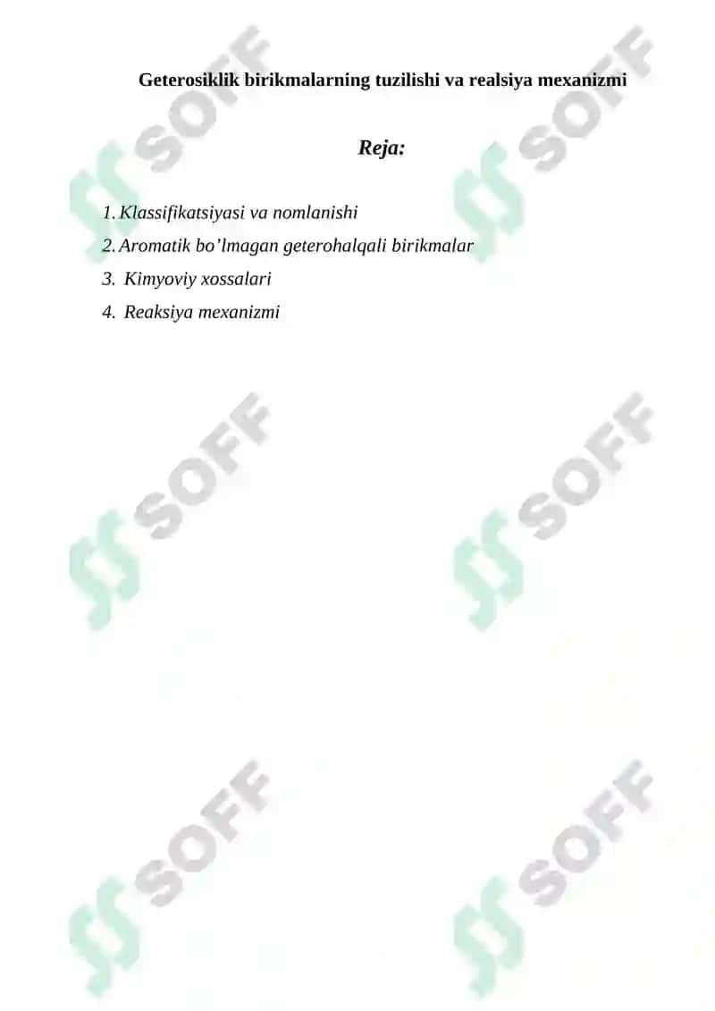 Geterosiklik birikmalarning tuzilishi va realsiya mexanizmi 2