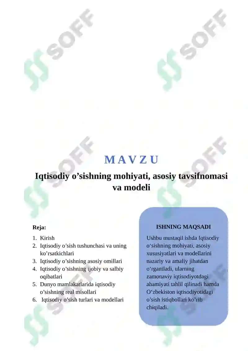 Iqtisodiy o’sishning mohiyati, asosiy tavsifnomasi va modeli 2