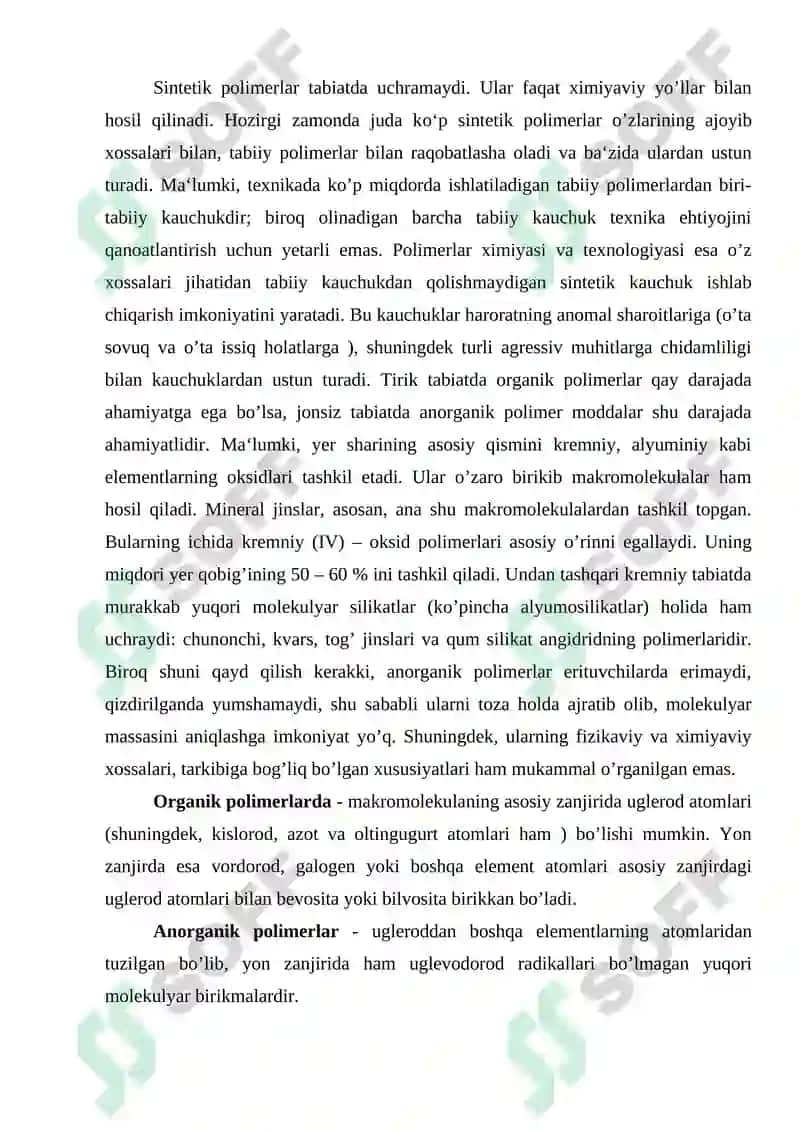 Yuqori molekulyar birikmalar klassifikasiyasi 2