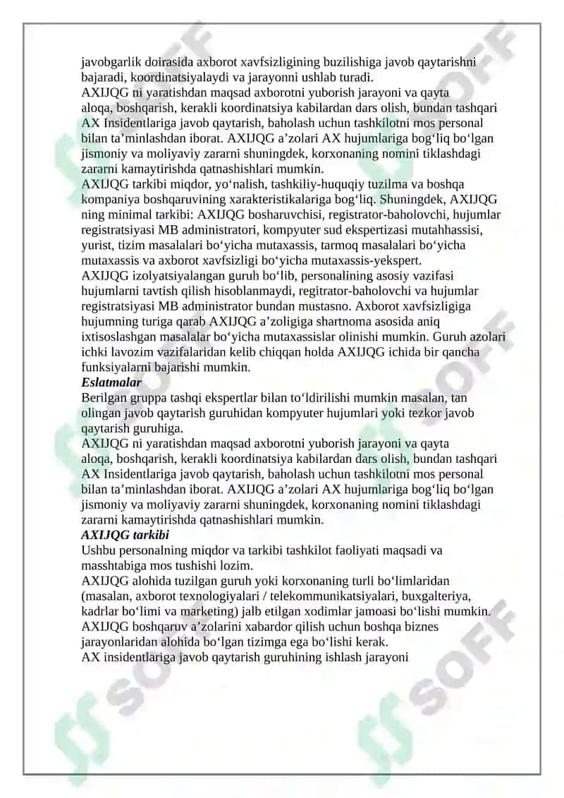 Axborot xavfsizligi insidentlariga javob qaytarish algoritmi 2
