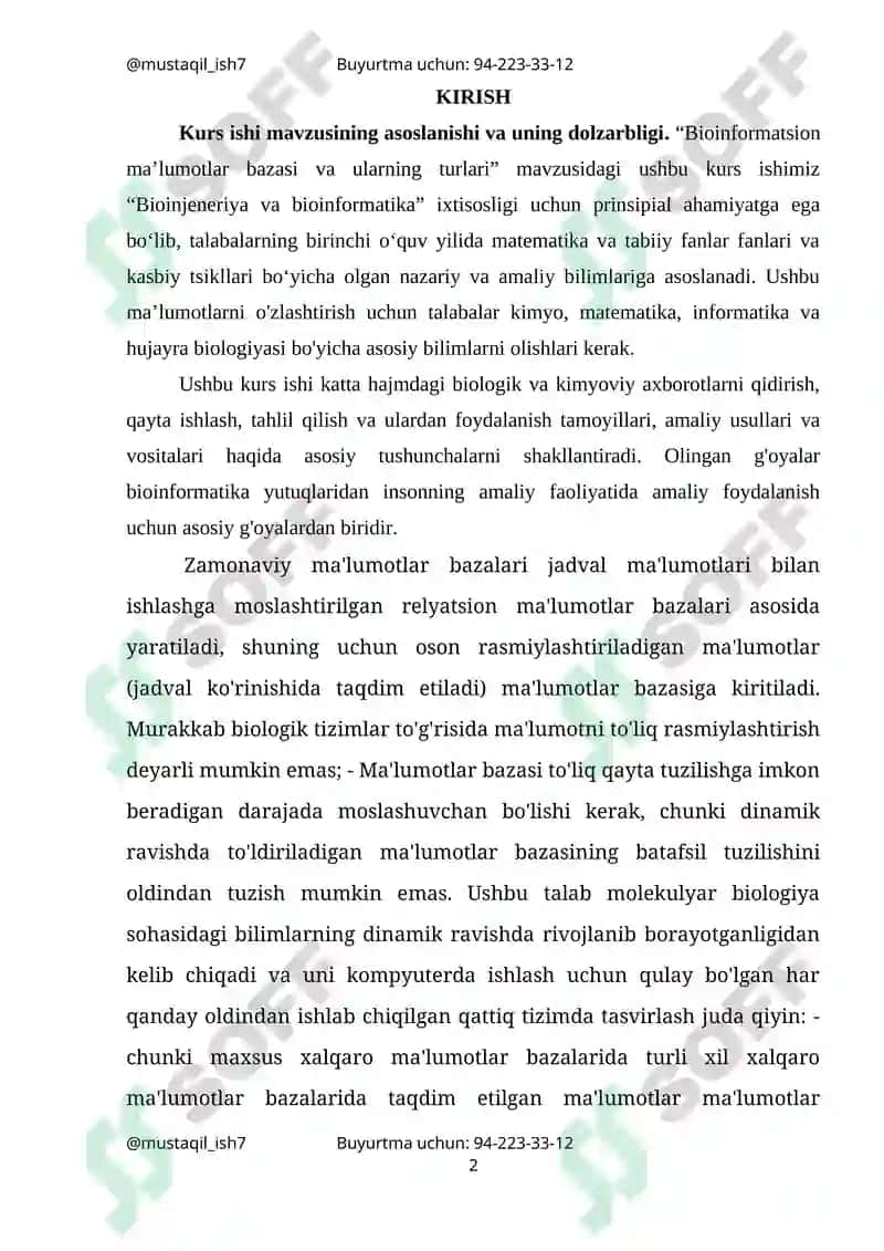 Bioinformatsion ma’lumotlar bazasi va ularning turlari 2