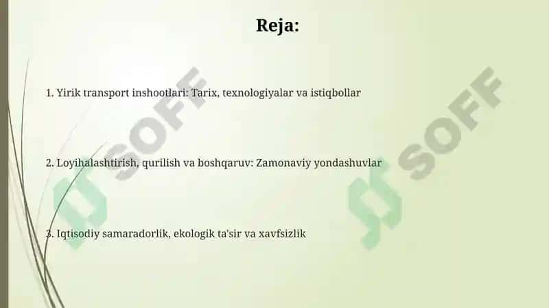 Transport qurilishidagi yirik loyihalar: Tarix va rivojlanish istiqbollari 2
