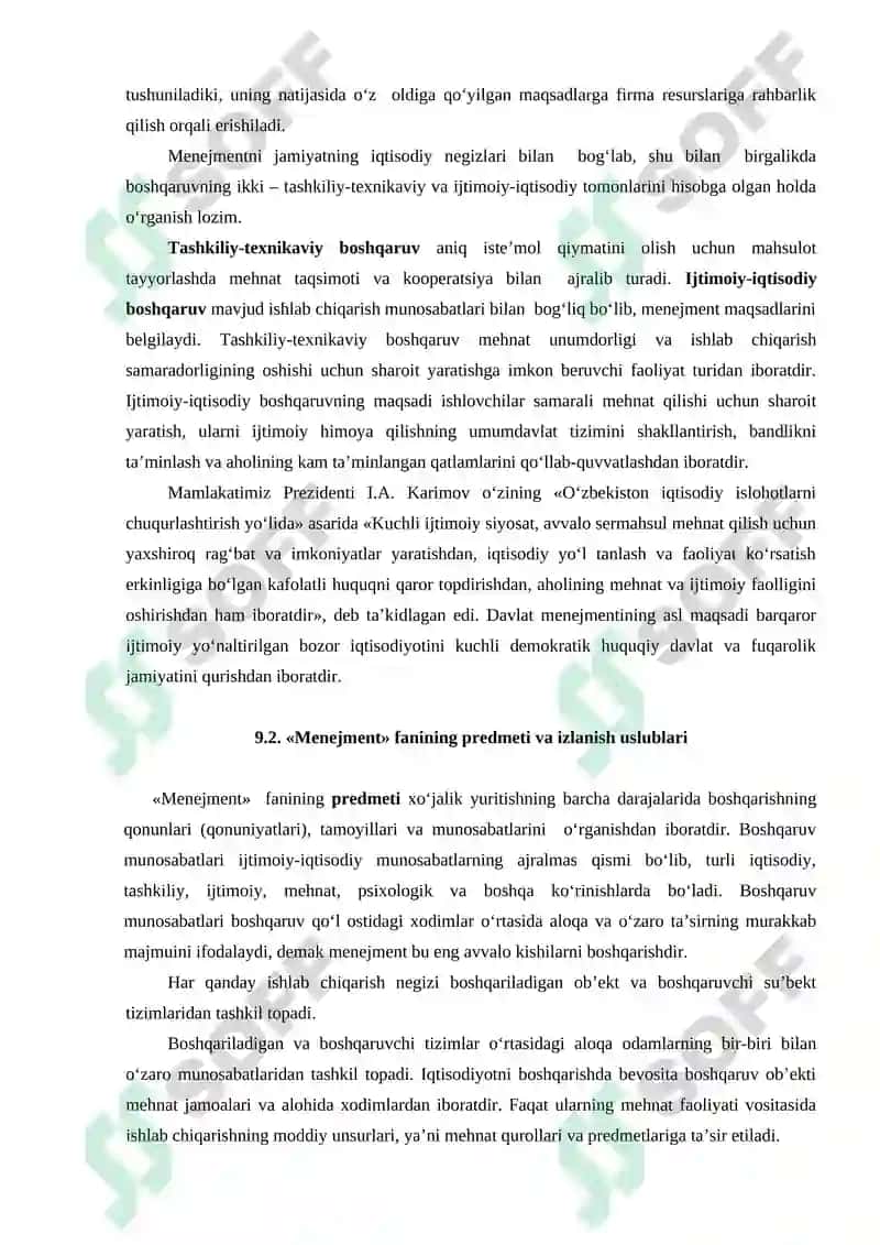 Boshqaruv tizimi nazariyasi va amaliyotining rivojlanish bosqichlari. Boshqaruv funksiyalari, tamoyillari. 2
