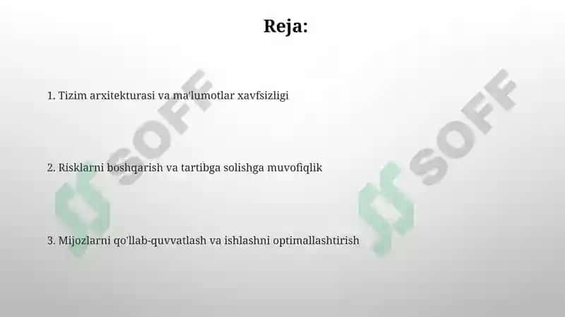 Tizim arxitekturasi va ma'lumotlar xavfsizligi 2