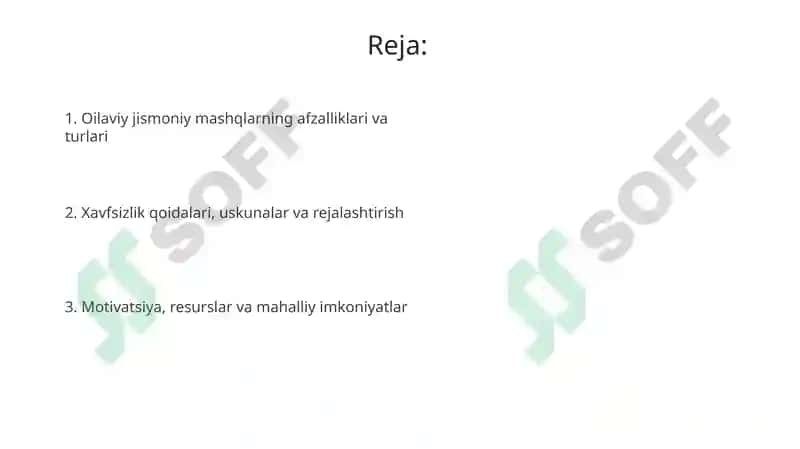 Oilada jismoniy mashqlar bilan shug'ulanish mashg'ulotlari 2