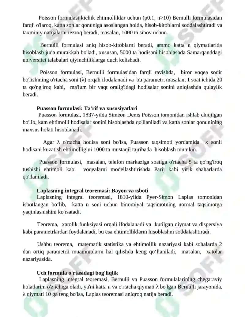 Bernulli formulasi, Puasson formulasi, Laplasning lokal va integral teoremalari 2