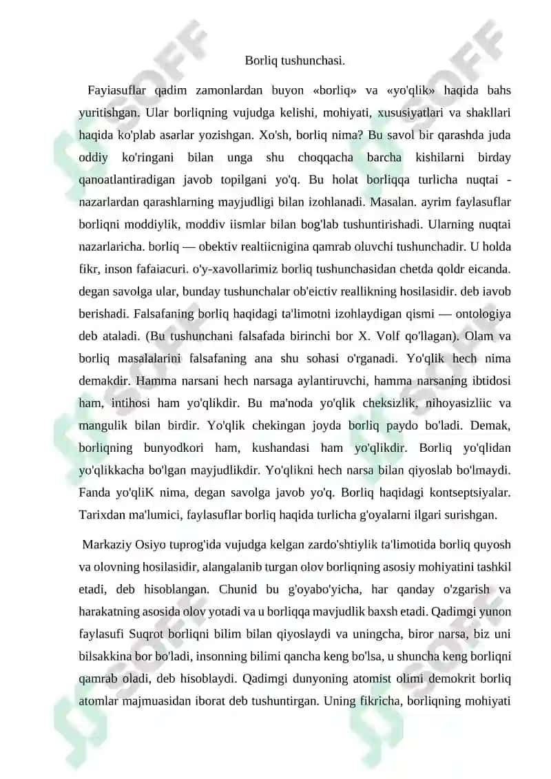 Borliqning mohiyatiga oid konsepsiyalari 2
