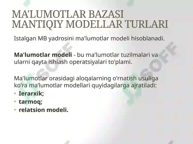 Ma’lumotlar modeli tushunchasi 2