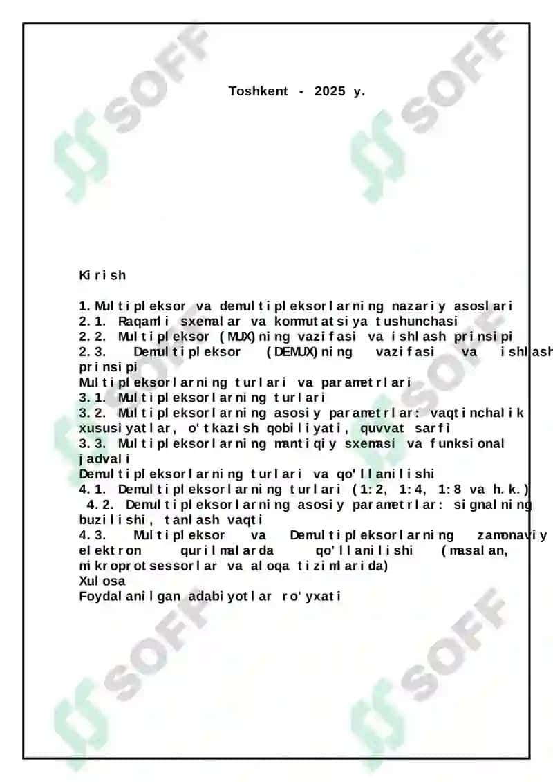 Multipleksor va demultipleksorlarning vazifasi parametrlari 2
