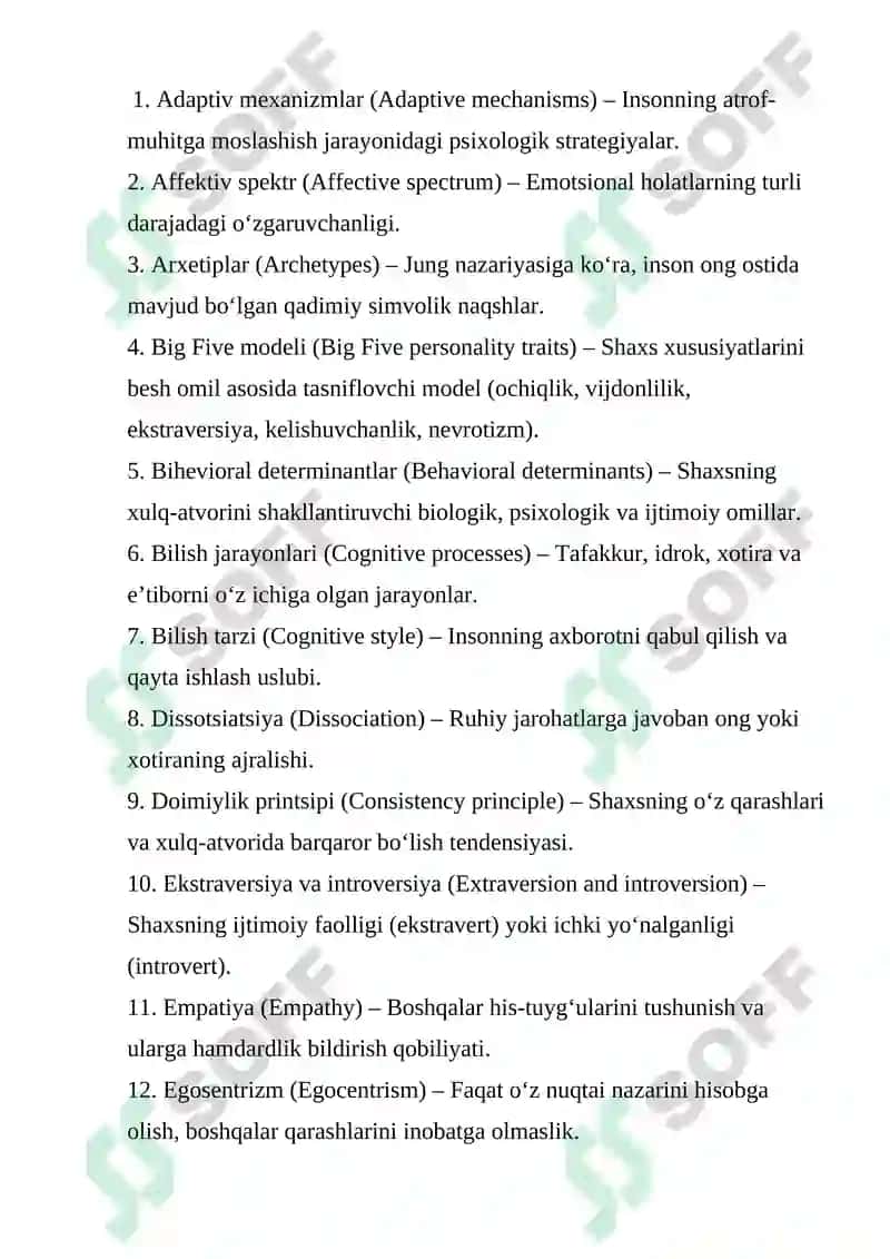 SHAXS PSIXOLOGIYASI BO’YICHA GLOSSARIY 2