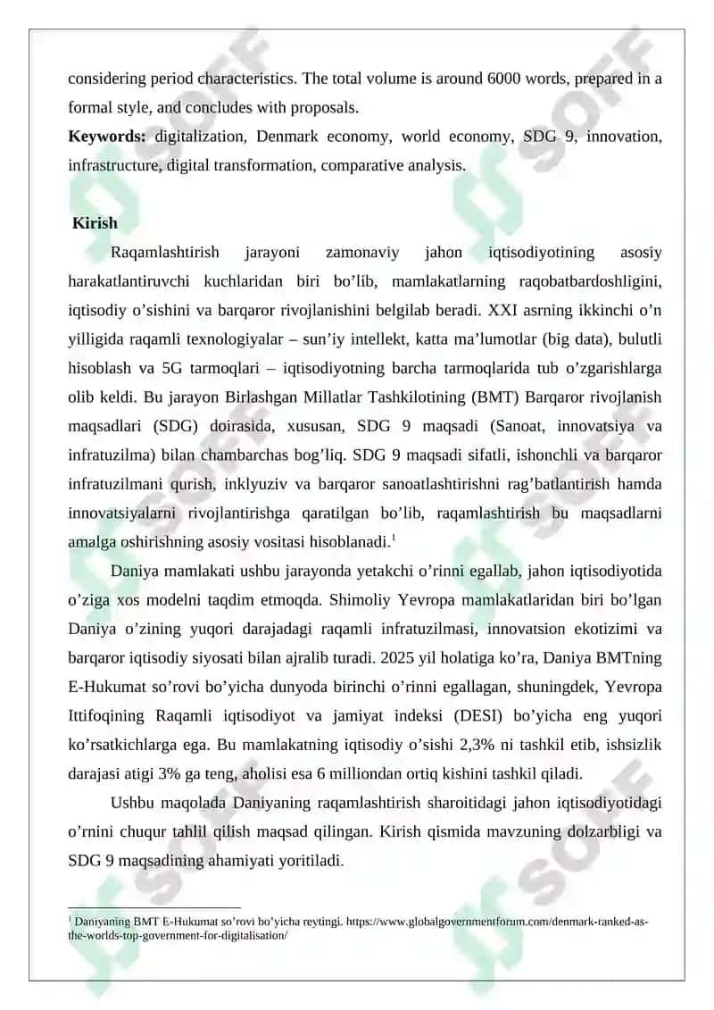 Raqamlashtirish sharoitida Daniya mamlakatining jahon iqtisodiyotida tutgan o’rni 2