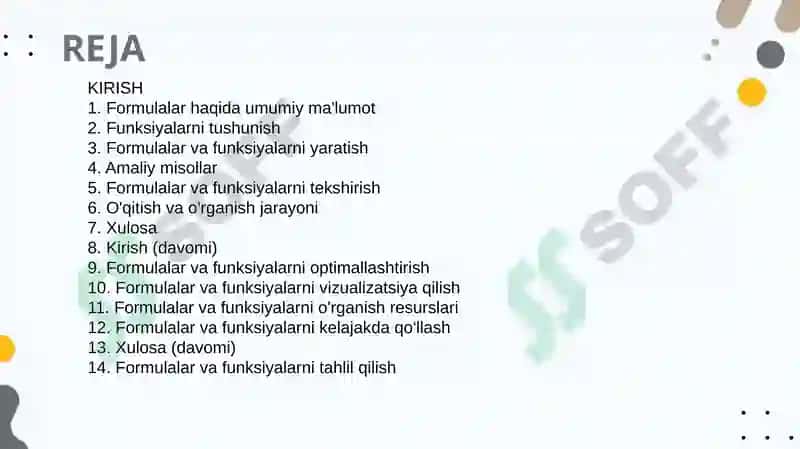 Informatikada Formulalar va funksiyalar ishlatish 2
