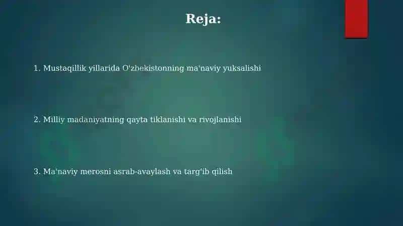 Mustaqillik yillarida Oʻzbekistondagi ma'naviy va madaniy taraqqiyot 2
