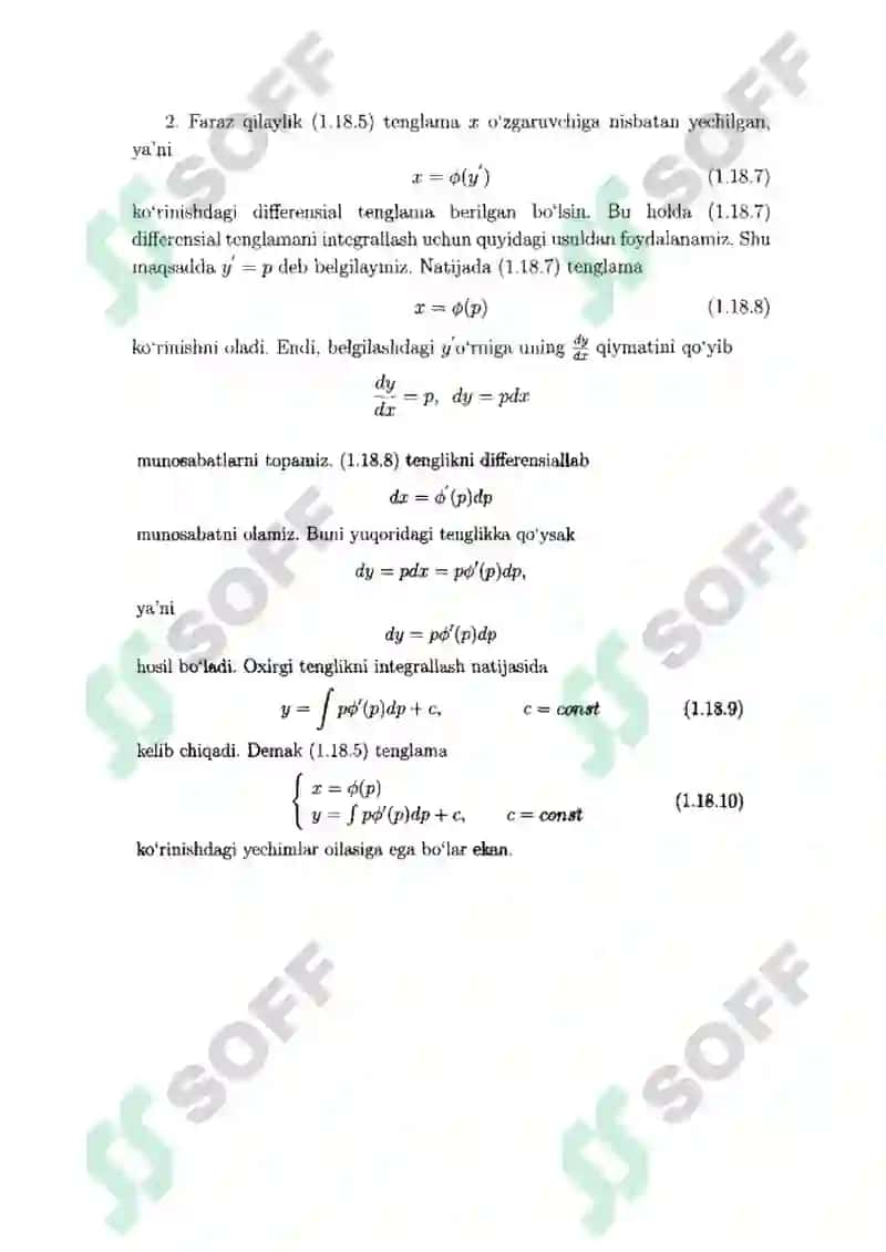 Birinchi tartibli hosilaga nisbatan yechilmagan differensial tenglamalar. Lagranj va Klero tenglamalari. 2