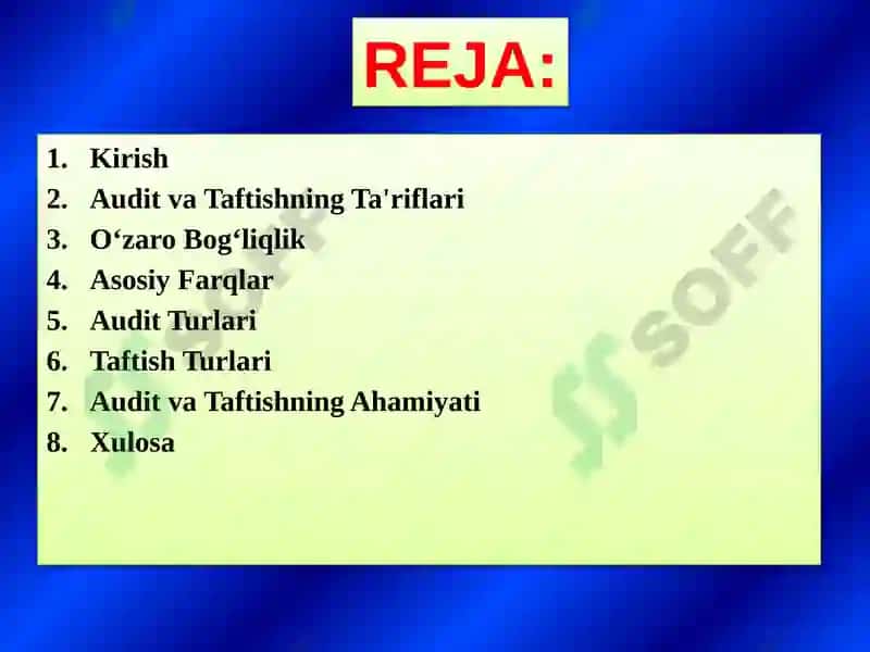 Audit va Taftish oʻzaro bogʻliqligi va farqlari 2