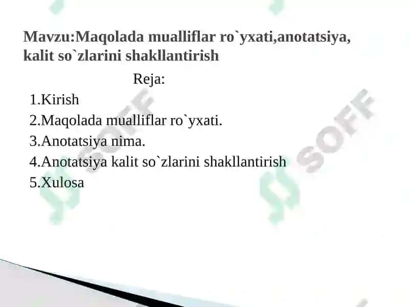 Maqolada mualliflar ro`yxati,anotatsiya, kalit so`zlarini shakllantirish 2