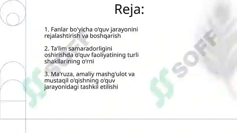 O'quv jarayonida fanlar bo'yicha ma'ruza, amaliy mashg'ulot va mustaqil ta'limni tashkil etish 2