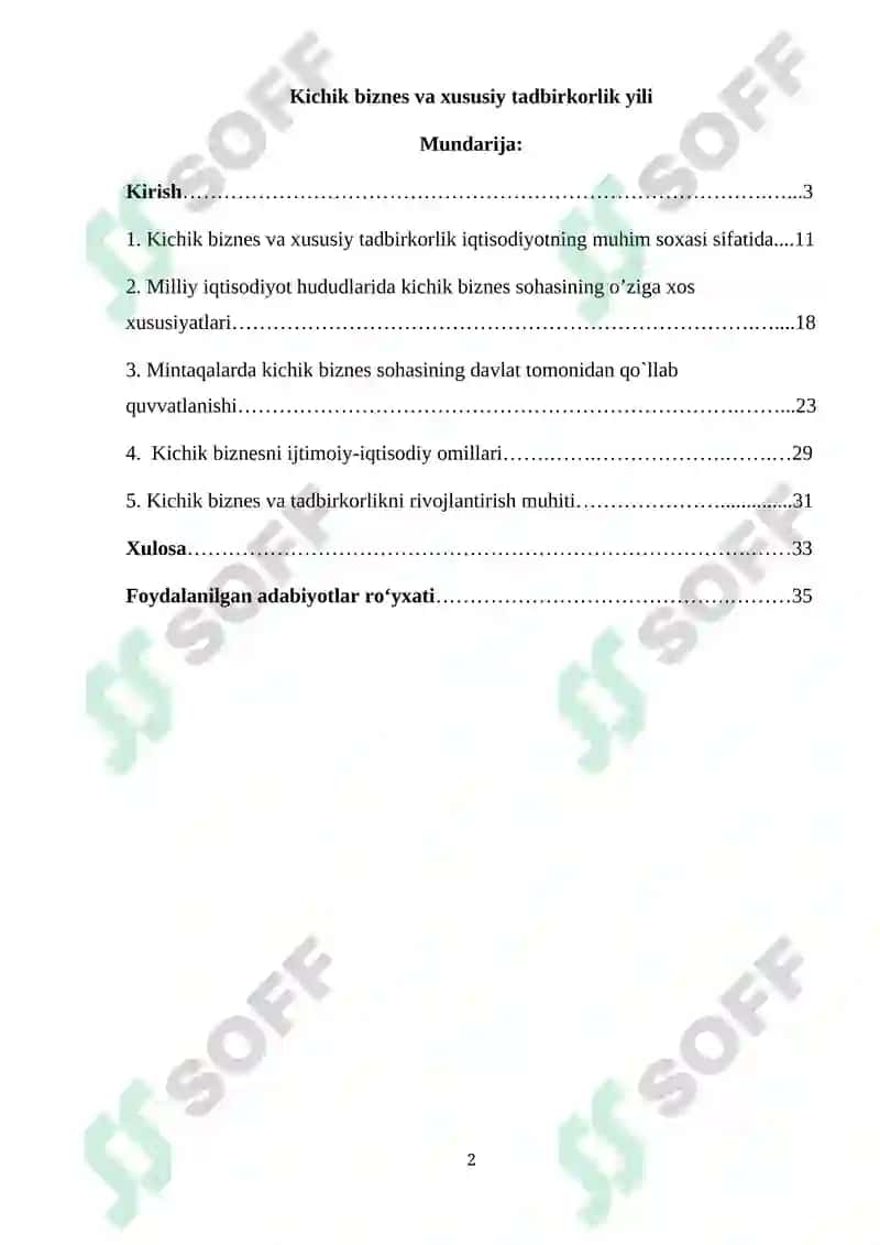 Kichik biznes va xususiy tadbirkorlik yili 2