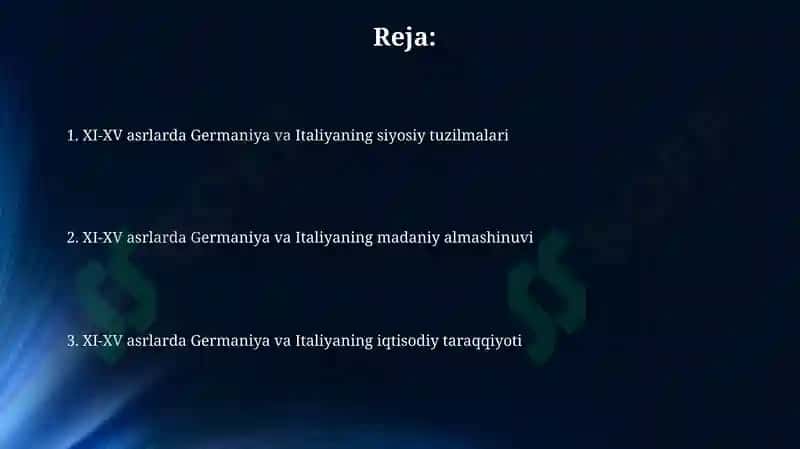 XI-XV asrlarda Germaniya va Italiya davlatlari 2