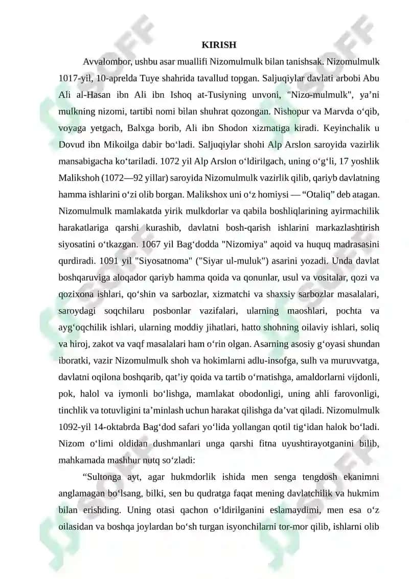 Nizommulkning «Siyosatnoma» asari tahlili 2