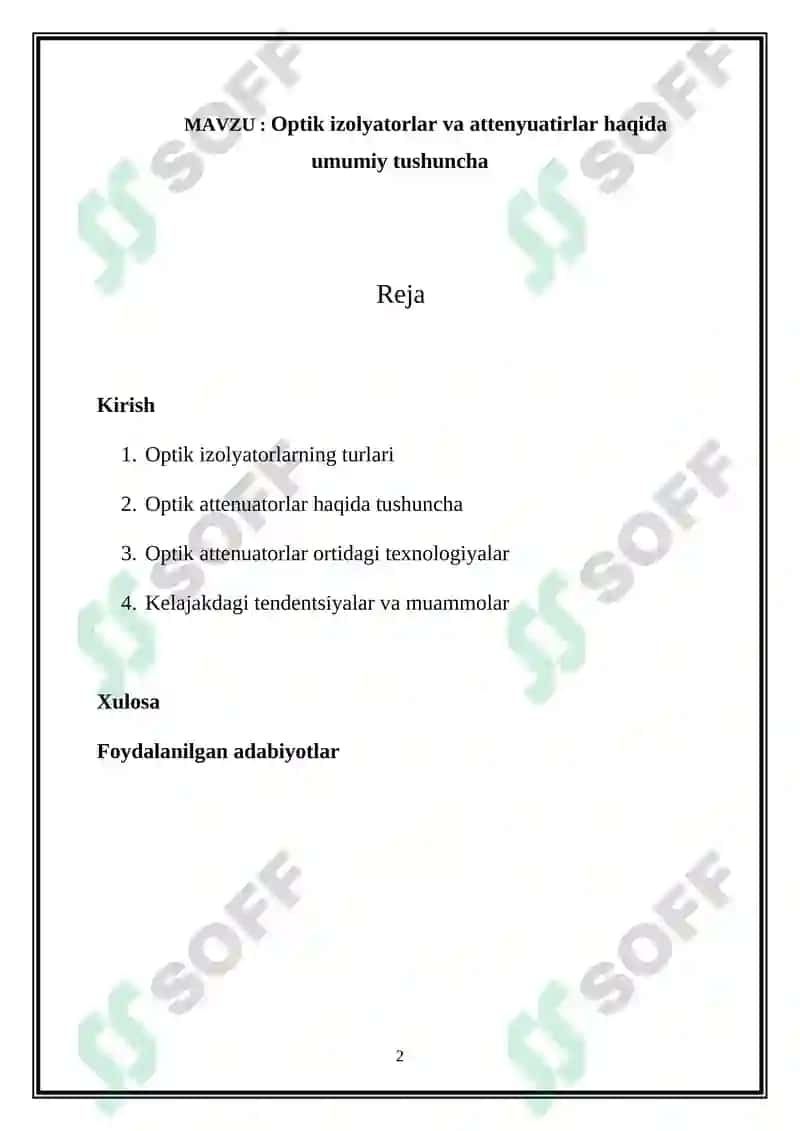 Optik izolyatorlar va attenyuatirlar haqida umumiy tushuncha 2