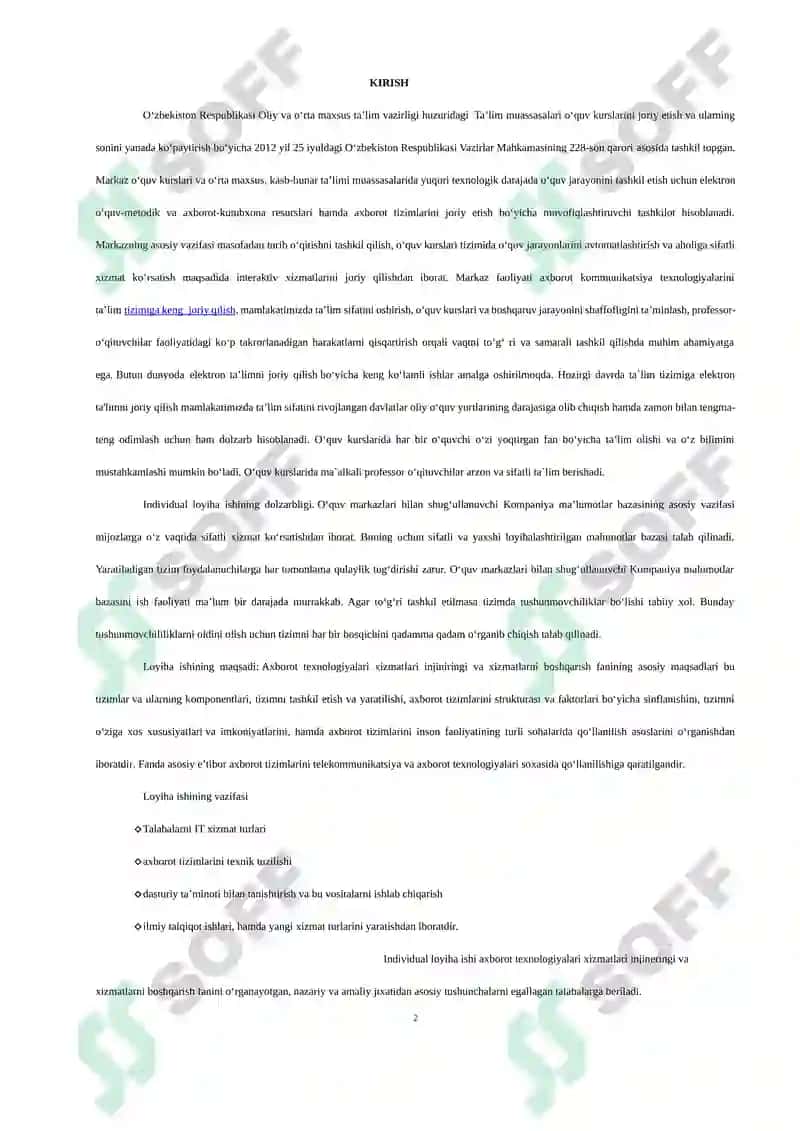 O‘quv kurslari bilan shug‘ullanuvchi kompaniya ma’lumotlar bazasi 2
